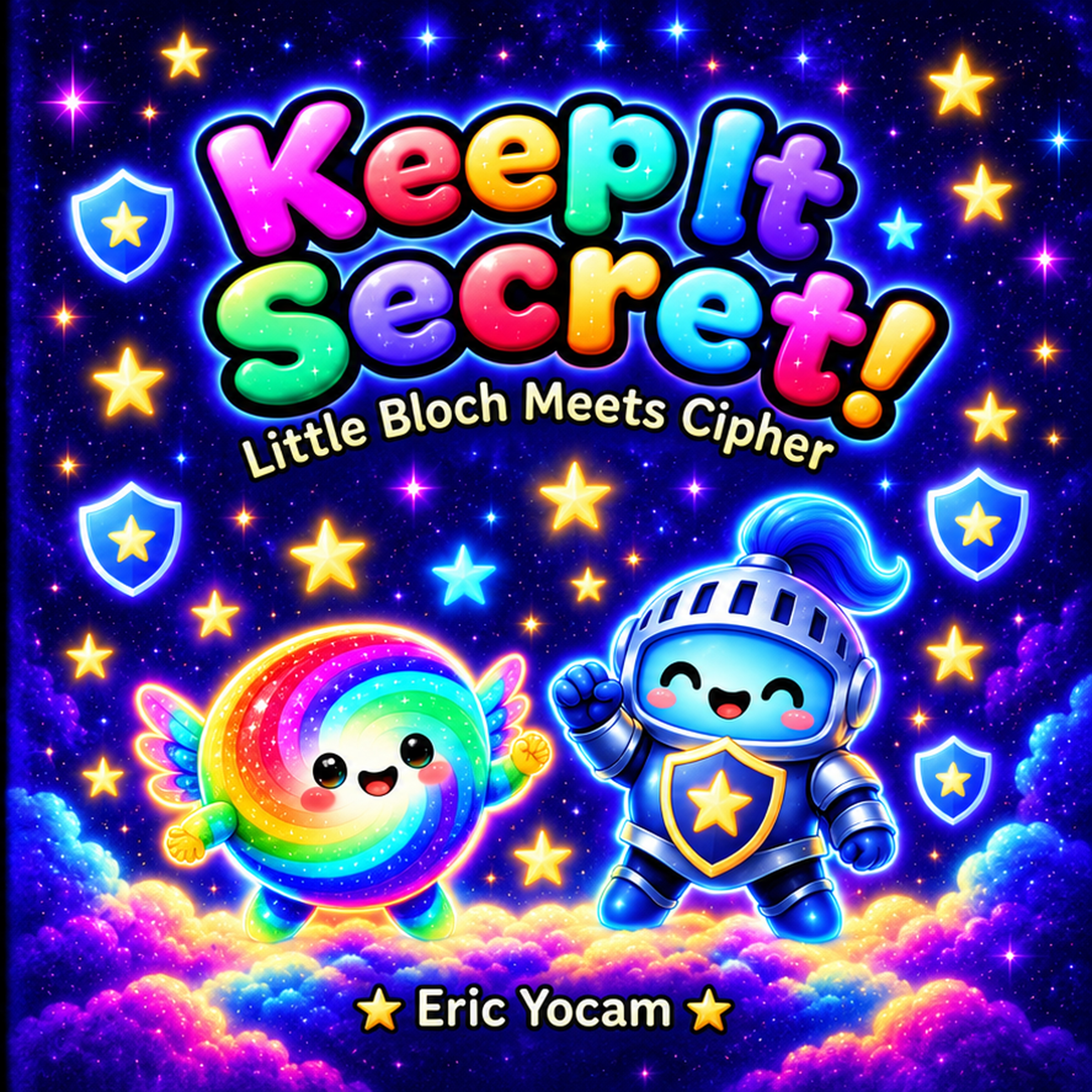 Keep It Secret!: Little Bloch Meets Cipher - cover showing Little Bloch beside Cipher, a cheerful armored friend with a star shield